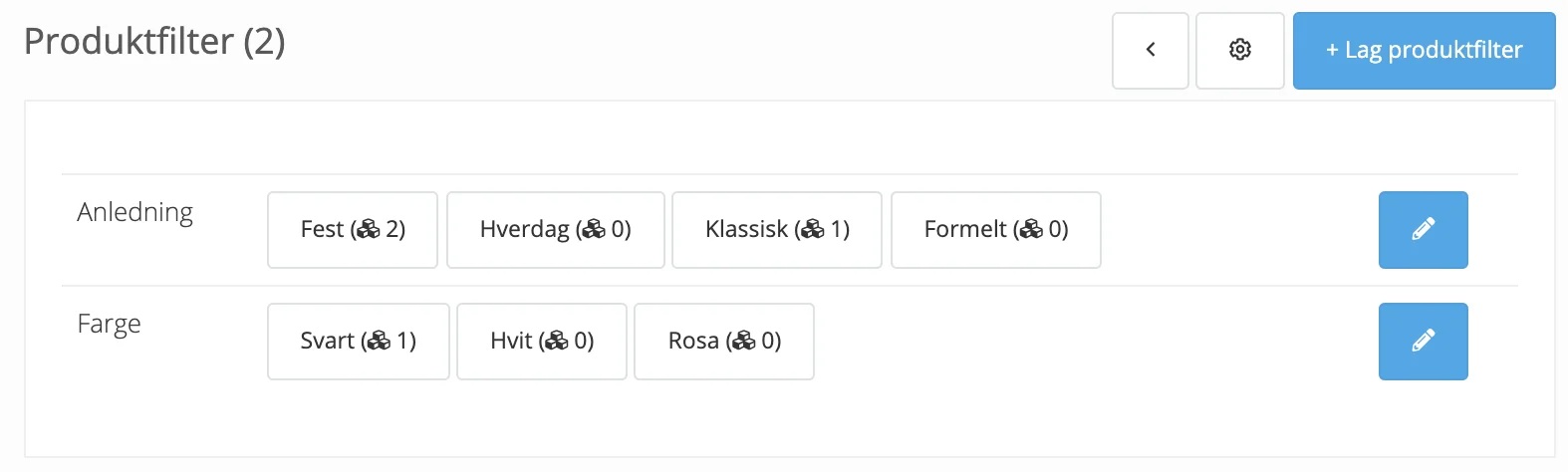 Skjermbilde for: Hvordan legger jeg til Produktfilter?