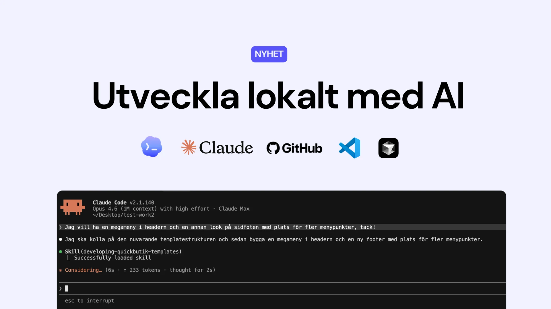 Quickbutik CLI: bygg lokalt med Claude Code, Cursor och Codex (Early Preview)