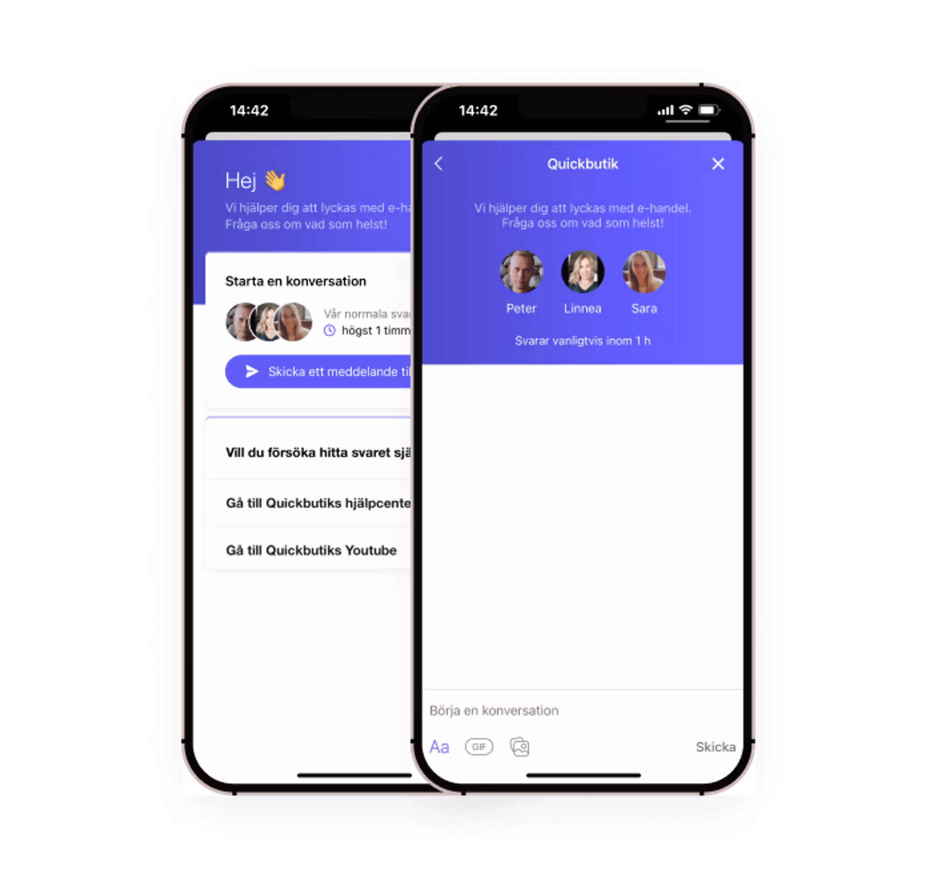 Support inside the app